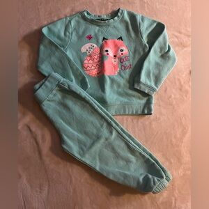 Girls Matching Sweatshirt & Sweatpants Teal Fox Joe Boxer Size 4T